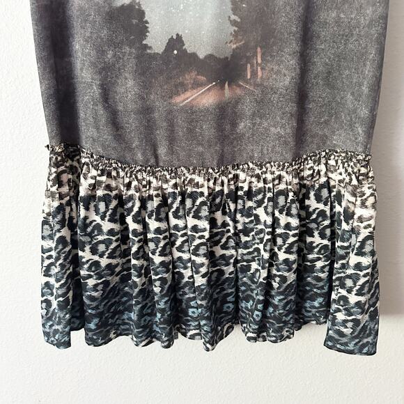 ALLSAINTS Watch the Skies Gray Silk Mini Dress Leopard Hem Women's US Size 6 - Picture 3 of 12